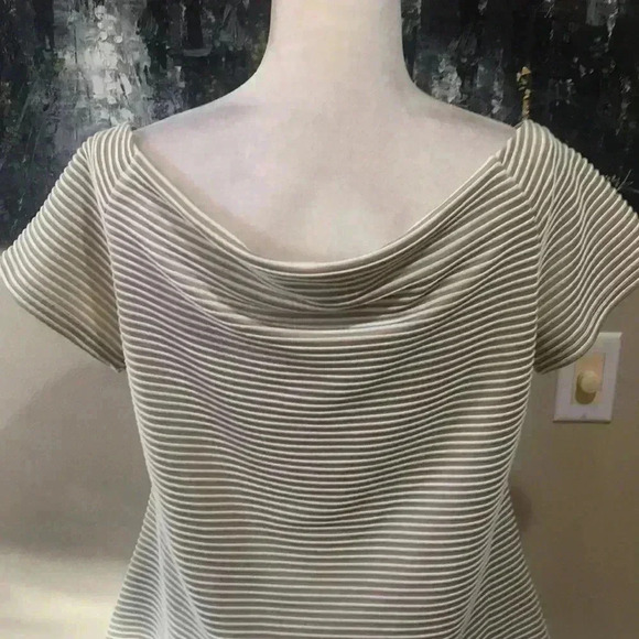 7th Avenue NY & Co Tan and White Draped Neckline Horizontal Striped Top-XL - Picture 7 of 12